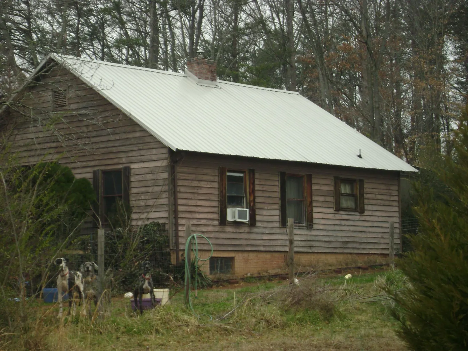 White metal roof on an old wood sided farmhouse, from a Metal Roof Installation job in Parrish